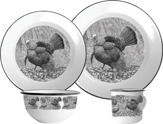 enamelware set with wildlife art - wild turkey offered by Utica USA