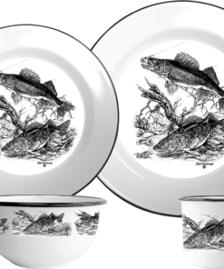 enamelware set with wildlife art - walleye offered by Utica USA