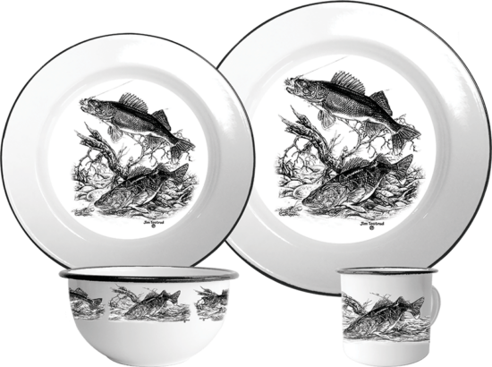 enamelware set with wildlife art - walleye offered by Utica USA